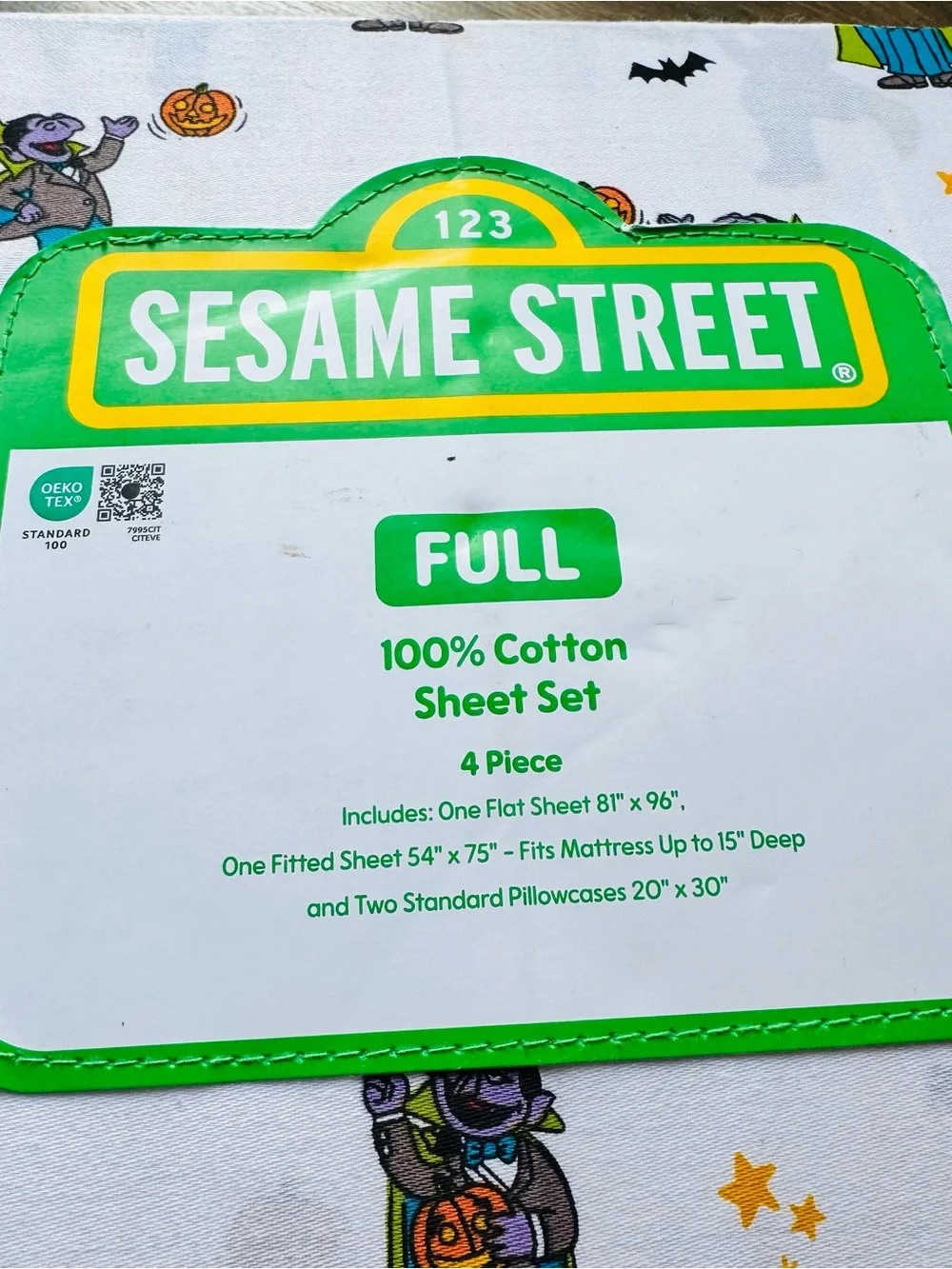 Sesame Street The Count Halloween Full Sheet Set 100% Cotton 4 Pc NIP